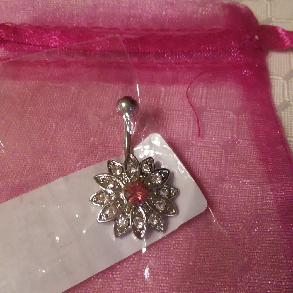 Double gemmed flower belly ring